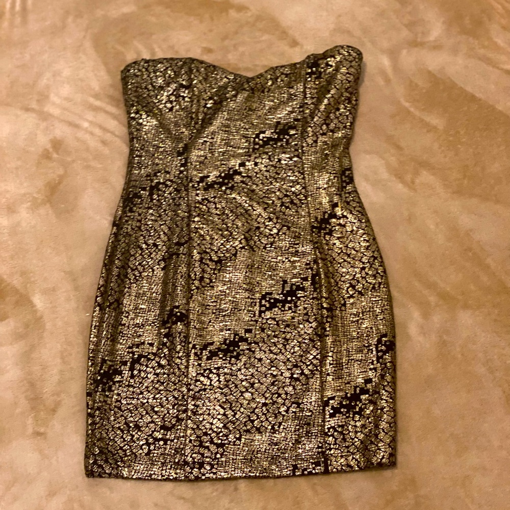 Sweetheart Gold Metallic Forever 21 Mini Dress (S)
